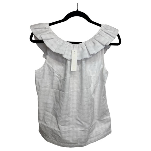 Trina Turk NWT Twin Falls Top White 100% Cotton Lined Sleeveless Ruffle-Trim S - Picture 4 of 6